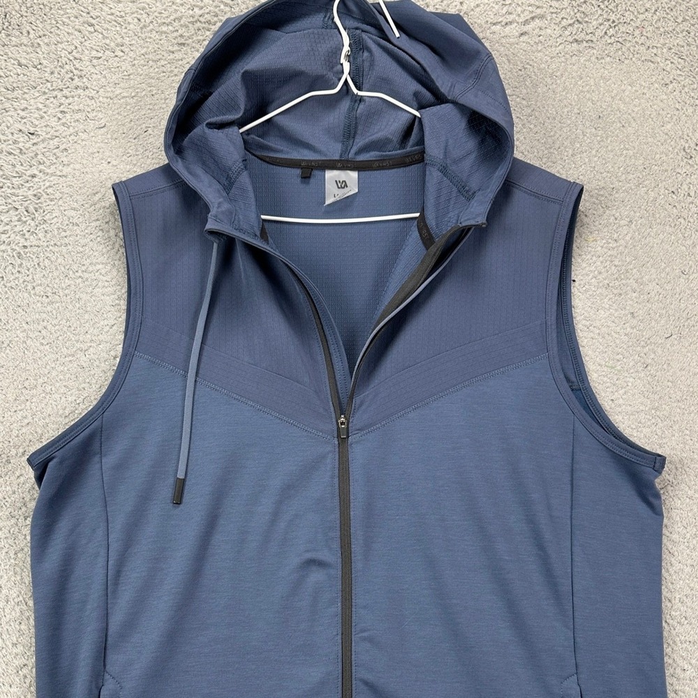 VRST Vest Mens Large Blue Hoodie Athletic Training Full Zip Sleeveless Stretch